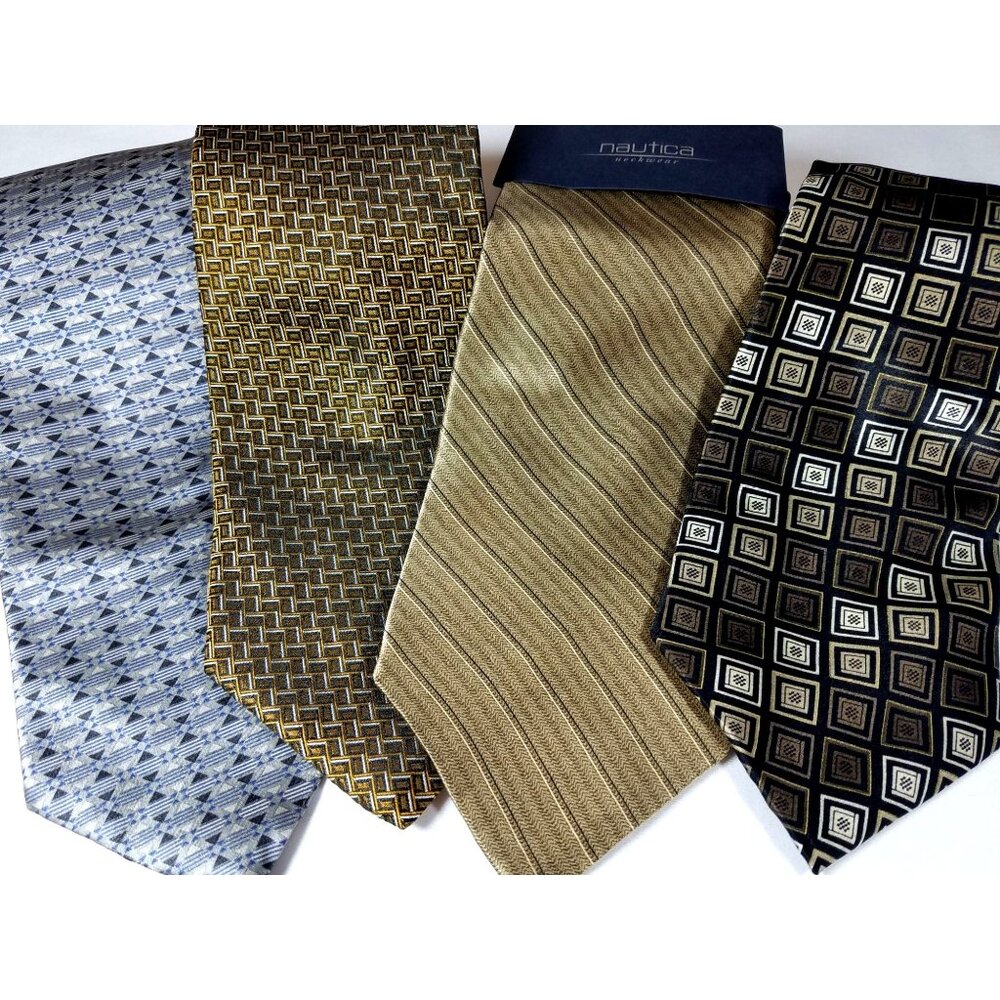 New Ties Lot of 4 Mens Neckties Silk Brown Blue Geometric Striped with tags